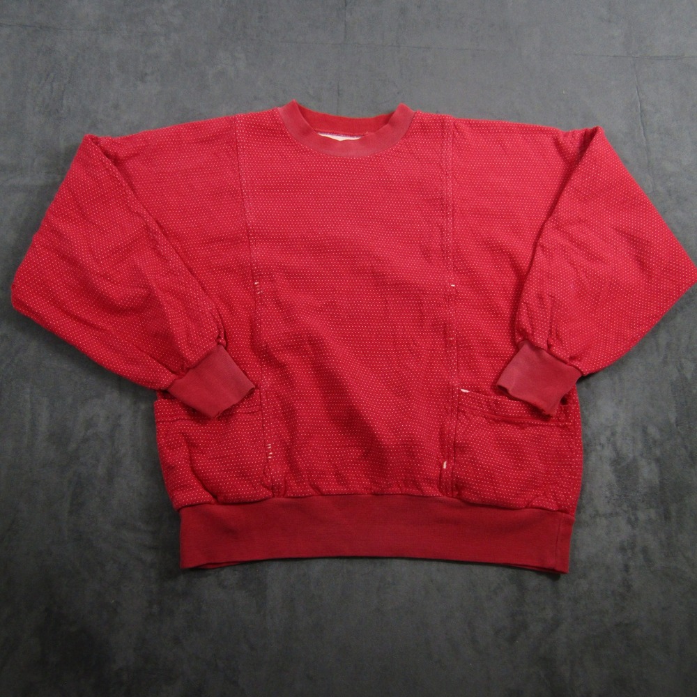 90s Sweatshirt Mens L Red Micro Dot Pullover Crew Neck Vintage